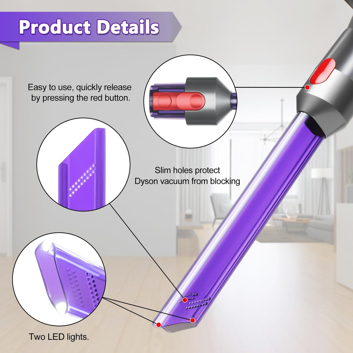 Crevice Tool Nozzle Brush with Led Lights